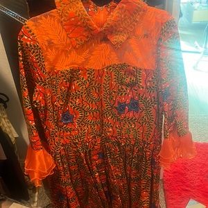 African Print Dress with Lace Detail